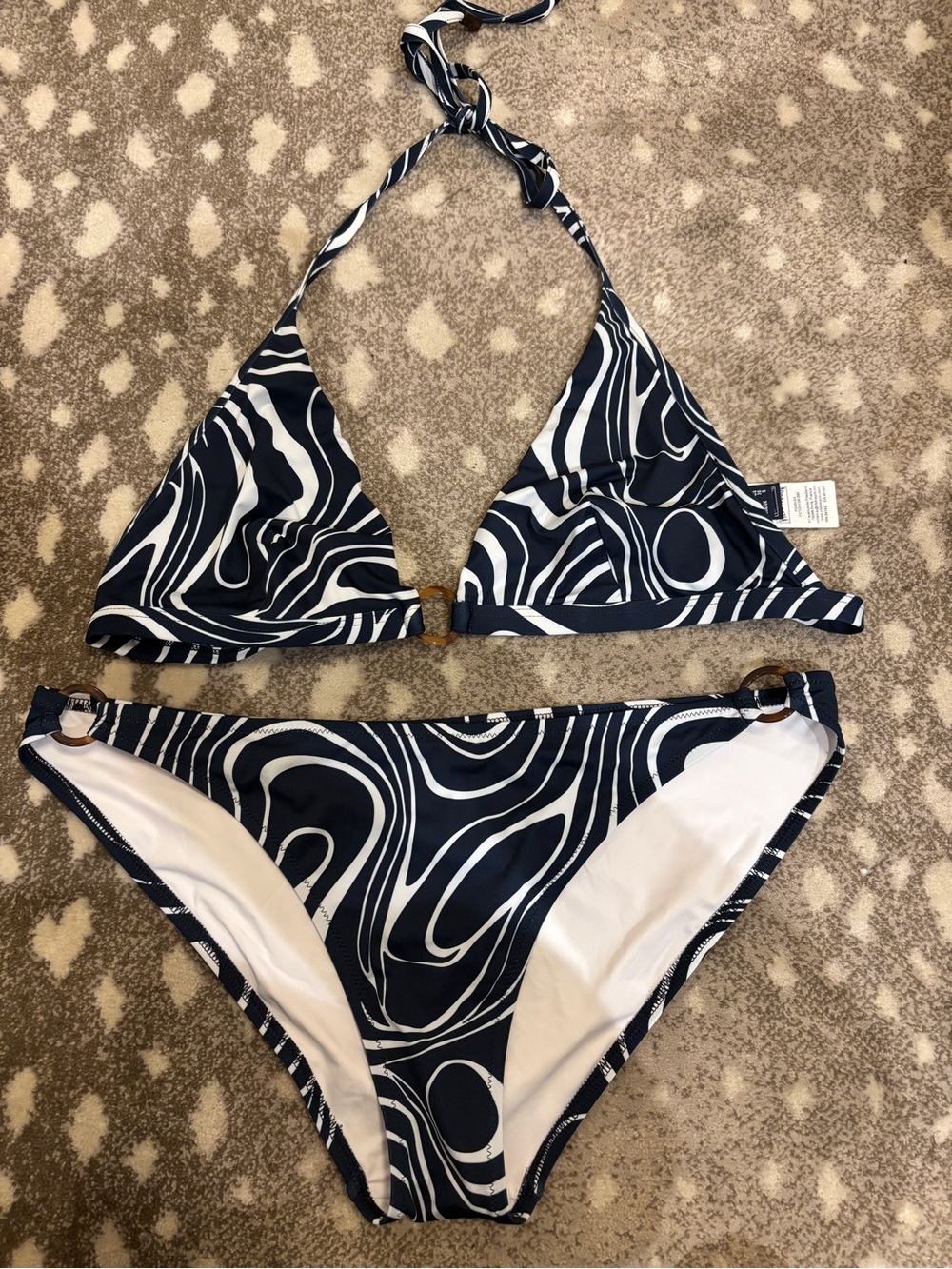 Vilebrequin Navy and White Swirl Halter Bikini Set